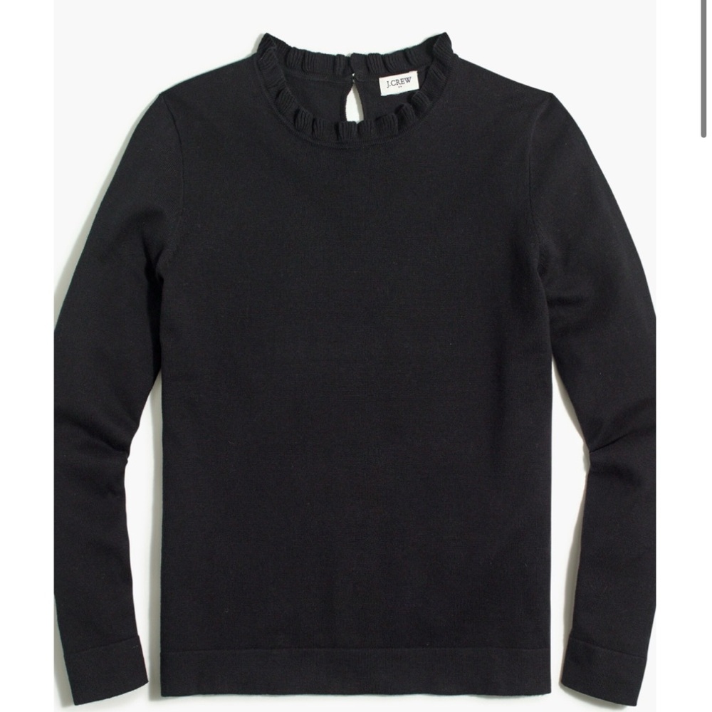 J. Crew Black Ruffle Neck Sweater
